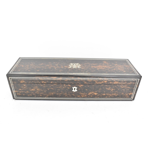 136 - A 19th century coromandel glove box, the exterior inlaid with ivory initials to the lid, ivory bands... 