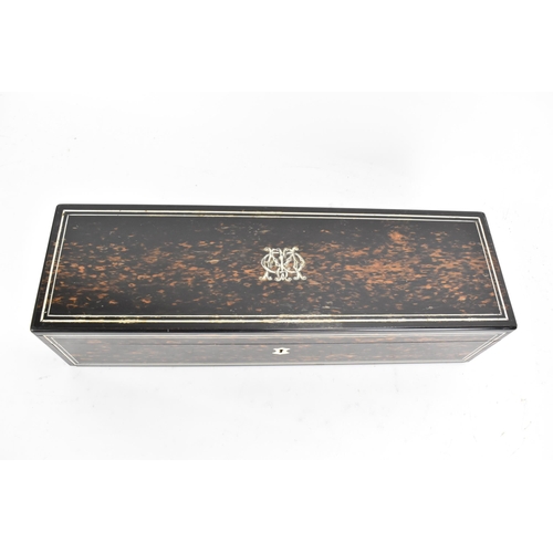 136 - A 19th century coromandel glove box, the exterior inlaid with ivory initials to the lid, ivory bands... 