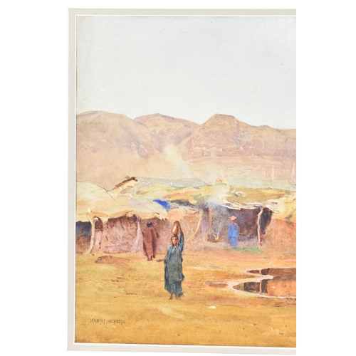 149 - Stanley Inchbold (1856-c.1930) A watercolour depicting a Middle Eastern scene with figures and a bui... 