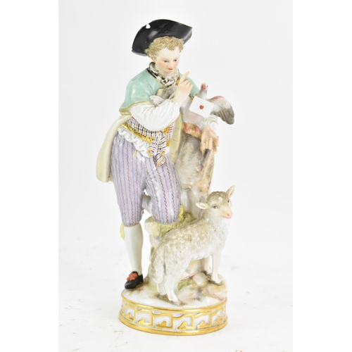 150 - A late 19th century Meissen figure group of a shepherd and lamb, after an original by Acier, the she... 