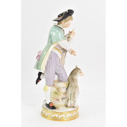 150 - A late 19th century Meissen figure group of a shepherd and lamb, after an original by Acier, the she... 