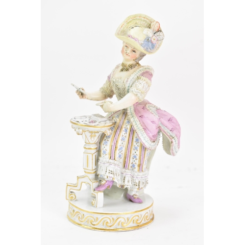 151 - A late 19th century Meissen figure of a card player, after an original by Acier, the young lady in 1... 