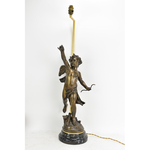 158 - After Eutrope Bouret (French 1833-1906) A mid 20th century bronze figural table lamp entitled 'AMOUR... 