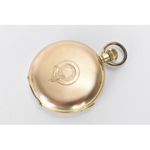 16 - An early 20th century gold plated, full hunter, quarter repeating, key-less wound pocket watch, the ... 