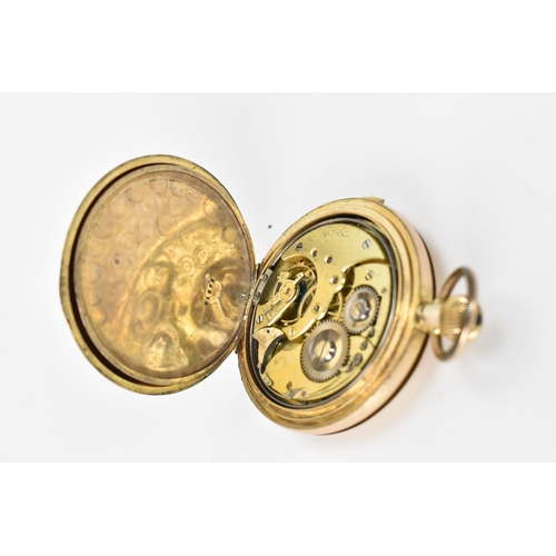 16 - An early 20th century gold plated, full hunter, quarter repeating, key-less wound pocket watch, the ... 