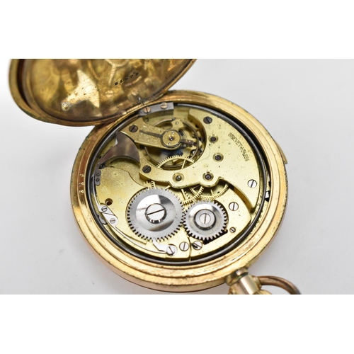 16 - An early 20th century gold plated, full hunter, quarter repeating, key-less wound pocket watch, the ... 