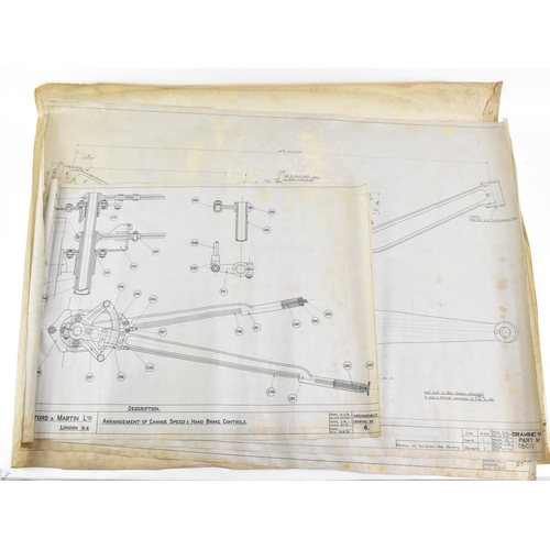 162 - Four early 20th century rolled car engineering drawings for Aston Martin, dated 1920, 1921 and 1923,... 