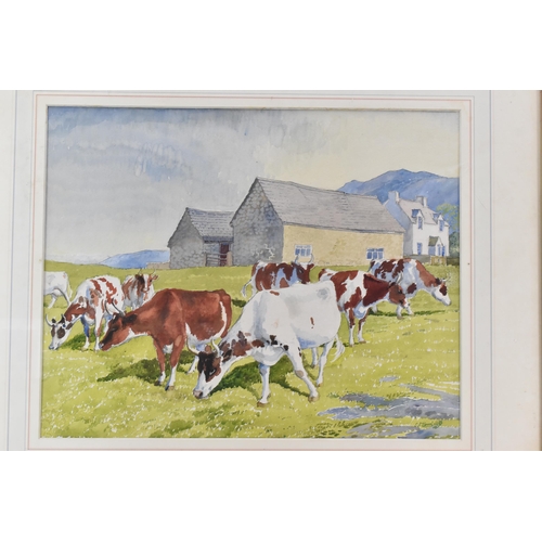 178 - Charles Frederick Tunnicliffe RA (1901-1979) - A watercolour depicting cattle with buildings and mou... 