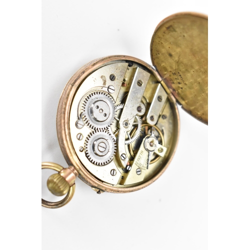 22 - An early 20th century 9ct gold, open face, key-less wound fob watch, the white enamel dial having Ro... 