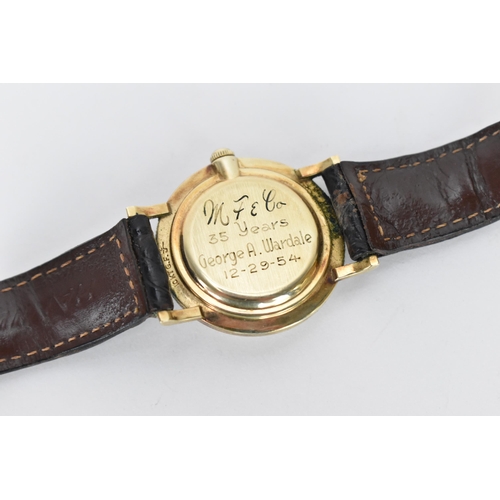 24 - A Hamilton Medallion, manual wind, gents, gold plated wristwatch, circa 1950s, having a silvered dia... 