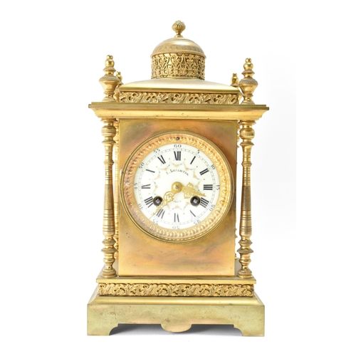 27 - A late 19th/early 20th century French gilt metal 8 day mantle clock, the enamel dial signed 'S.Leigh... 