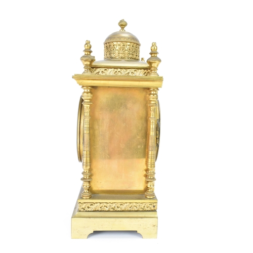 27 - A late 19th/early 20th century French gilt metal 8 day mantle clock, the enamel dial signed 'S.Leigh... 