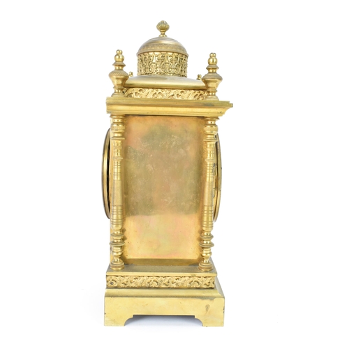 27 - A late 19th/early 20th century French gilt metal 8 day mantle clock, the enamel dial signed 'S.Leigh... 