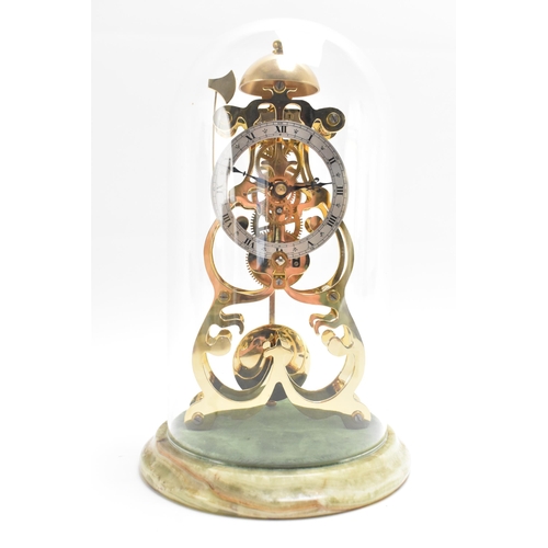 30 - A mid/late 20th century skeleton clock, the silvered chapter ring with Roman numerals, the 8 day mov... 