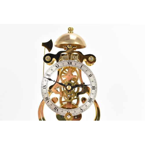 30 - A mid/late 20th century skeleton clock, the silvered chapter ring with Roman numerals, the 8 day mov... 