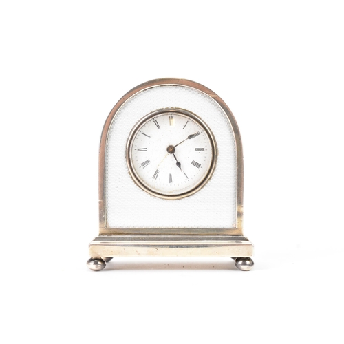 38 - A late Victorian silver and guilloche enamel miniature bedside clock, by William Hornby, hallmarked ... 