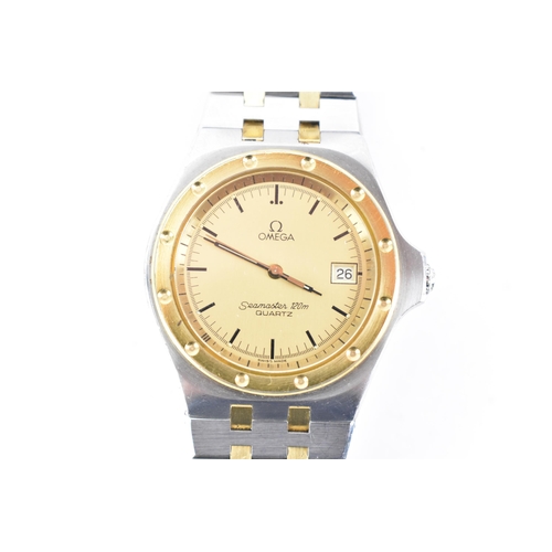 57 - An Omega Seamaster 120m, quartz, gents, bi-coloured wristwatch, circa 1979, the gilt dial having bat... 