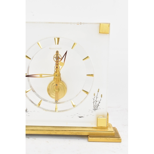 70 - A Jaeger LeCoultre 'Marina' desk clock, with visible 8-day movement, the chapter ring with baton mar... 