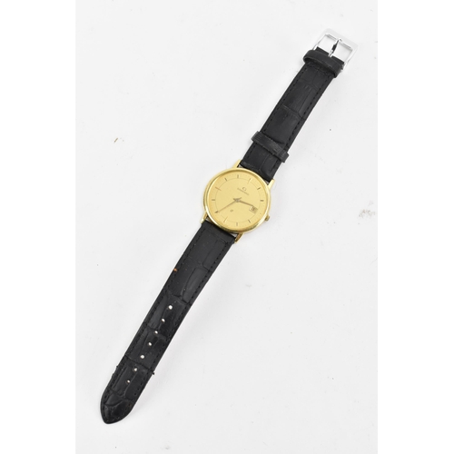 72 - A Garrard, quartz, gents, 18ct gold wristwatch, circa 1989, having a gilt dial with baton markers an... 