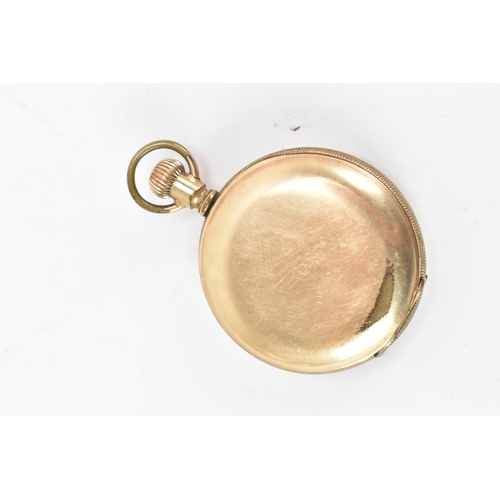 75 - An early 20th century Waltham, full hunter, 14ct gold filled/plated pocket watch, the white enamel w... 