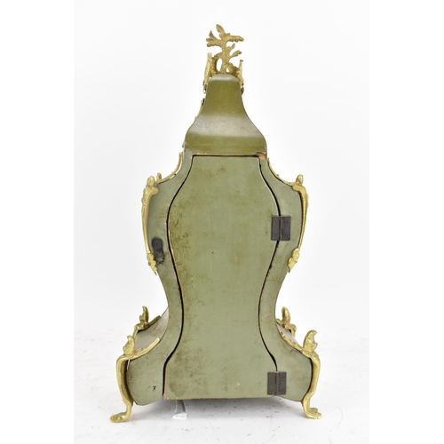 78 - A late 19th century French mantle clock, the ornate case having gilt metal scroll mounts and a flora... 