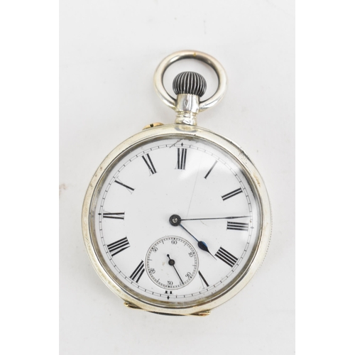 81 - An early 20th century silver open faced keyless wound pocket watch together with a silver fronted tr... 