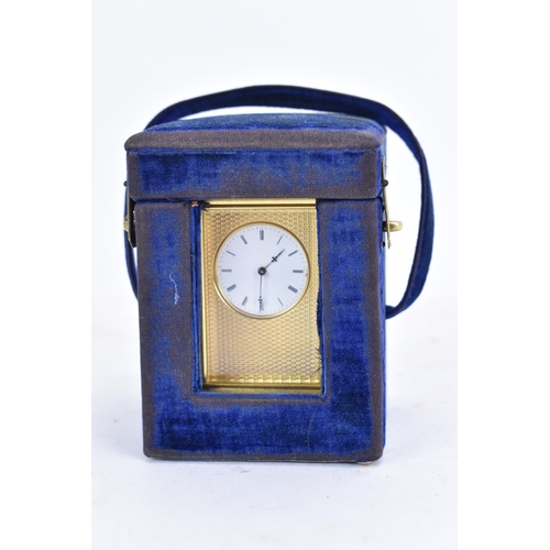 83 - A late 19th century French gilt metal miniature carriage clock, having machine turned decoration and... 