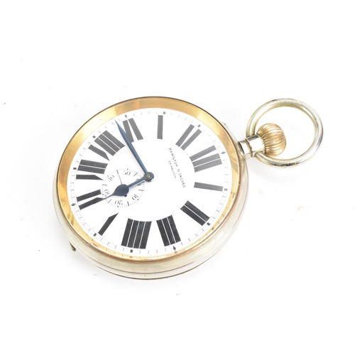 86 - An early 20th century oversized Goliath, open faced, travel pocket watch with case, the white enamel... 