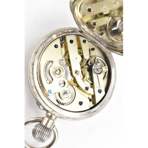 87 - A late 19th/early 20th century, open face, key-less wound pocket watch, the white enamel dial having... 