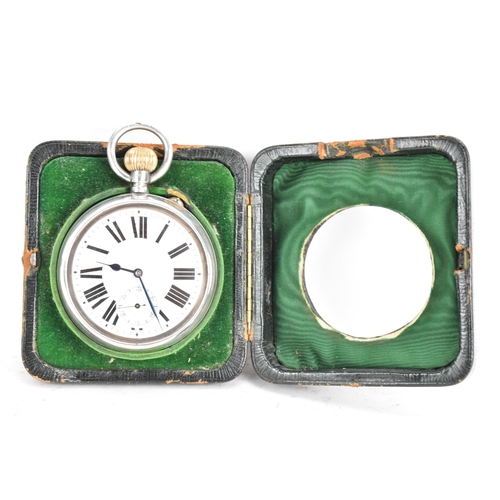 90 - An early 20th century 935 silver, open face, key-less wound Goliath pocket watch with a leather trav... 