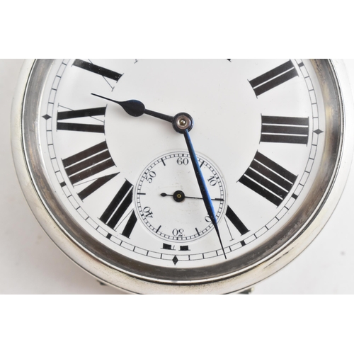 90 - An early 20th century 935 silver, open face, key-less wound Goliath pocket watch with a leather trav... 