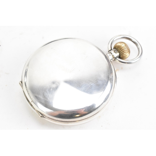 90 - An early 20th century 935 silver, open face, key-less wound Goliath pocket watch with a leather trav... 