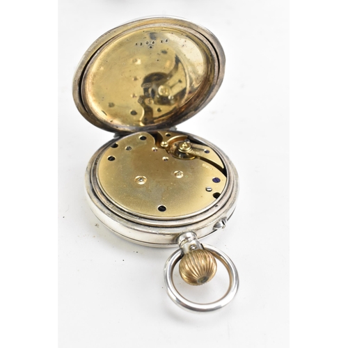 90 - An early 20th century 935 silver, open face, key-less wound Goliath pocket watch with a leather trav... 