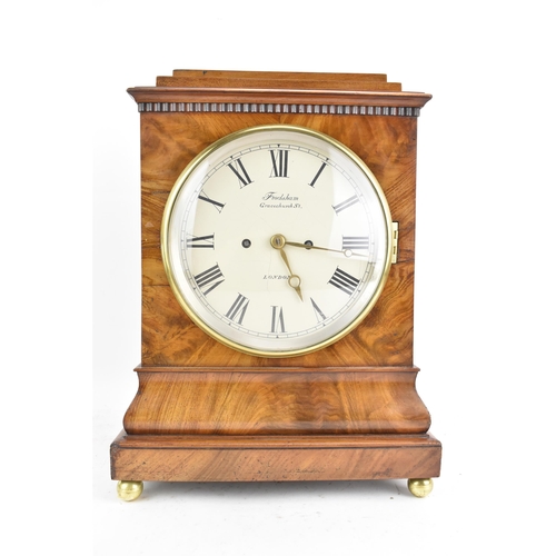 91 - A 19th century Frodsham walnut cased bracket clock, the case having a moulded stepped pediment with ... 