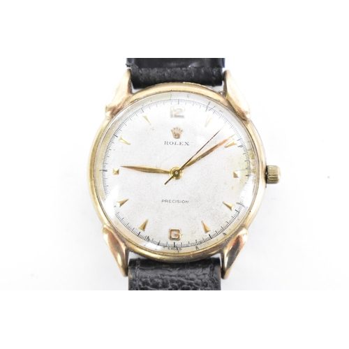 94 - A Rolex Precision, manual wind, gents, 9ct gold wristwatch, circa 1940/50s, having 'teardrop' lugs, ... 