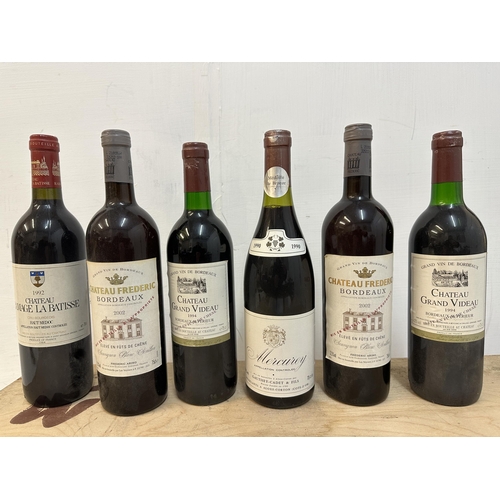 147 - Three bottles Chateau Frederic - Bordeaux 2002, two bottles Chateau Grand Videau - Bordeaux Superior... 