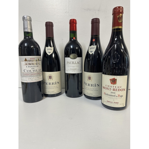 102 - Wine and port to include 2 x Perrin Vacqueyras, 1 x Chateau du Courlat Lussac-Saint Emilion, 1 x Pau... 