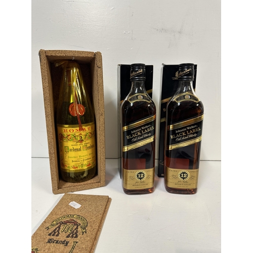 106 - A single bottle of Cardenal Mendoza Brandy and two bottles of Johnnie Walker Black Label Ryder Cup 9... 