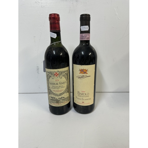 108 - A single bottle of Poderi Scarrone Barolo 2000, a single bottle of Chateau Gazin Pomerol 1978,  Loca... 