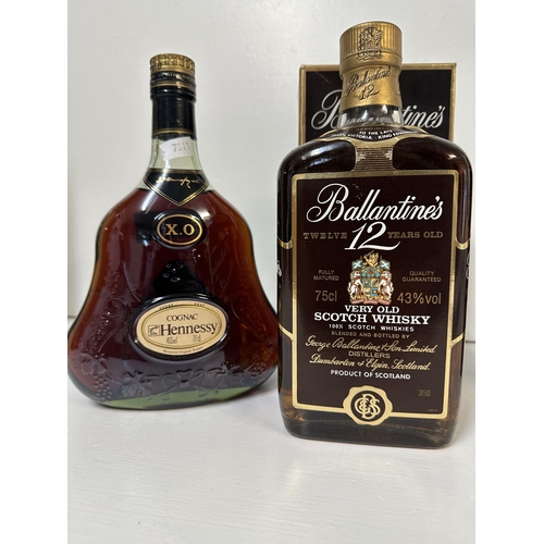 111 - A single bottle of Hennessy XO Cognac, 70cl, a single bottle of Ballantines 12 year old Scotch Whisk... 