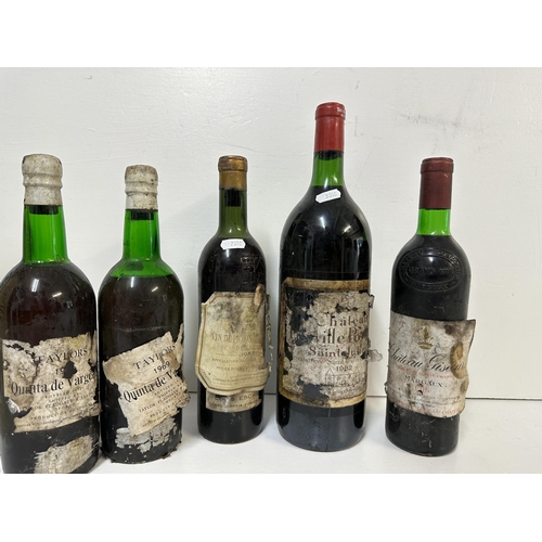 116 - Five bottles to include two bottles of Taylors Vintage 1969 Port, Chateau Giscours Margaux 1976, a 1... 