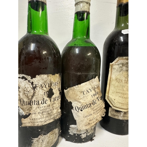 116 - Five bottles to include two bottles of Taylors Vintage 1969 Port, Chateau Giscours Margaux 1976, a 1... 