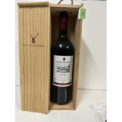 120 - A single bottle of Cato de Imaz Rioja 2005, 300cl, in a presentation box,  Location: shelf 5
If ther... 