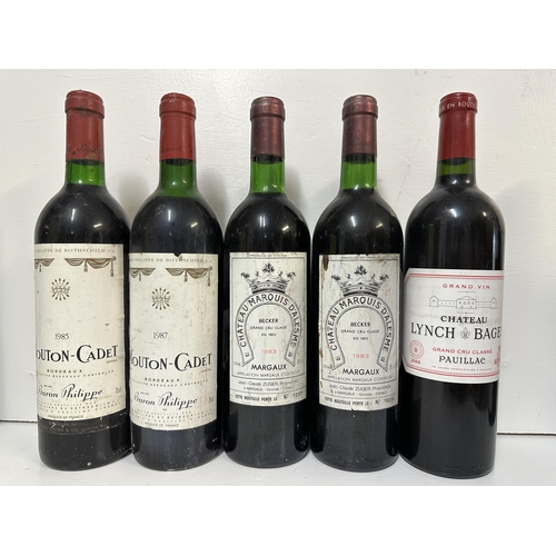 122 - Five bottles of wine to include Chateau Lynch Bages 2006, Pauillac, two Chateau Marquis Dalesme, 198... 