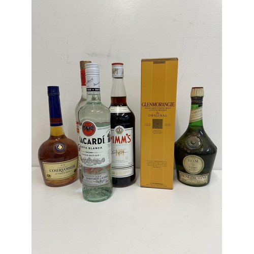 14 - Six bottles of mixed spirits to include Glenmorangie Highland Malt Scotch Whisky, Bacardi white rum,... 