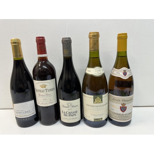 151 - Five bottles of mixed wine to include Louis Chevallier Chablis, 1st Cru 94, Les Hauts Clockers Limou... 