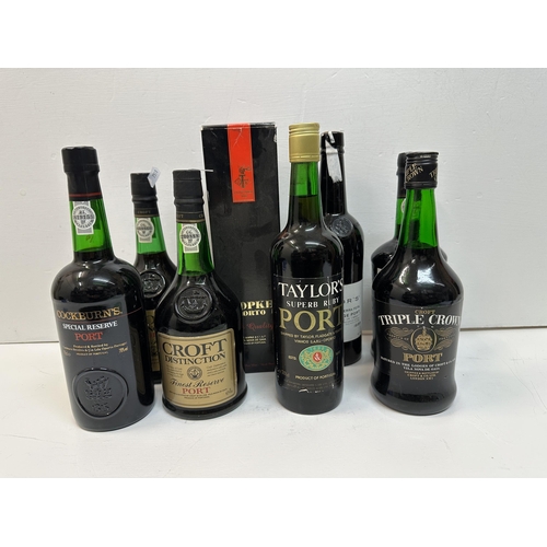 160 - Seven mixed Ports to include Taylors 1988 Vintage Port, 1 bottle of Chateau La Rose Jourdan 1978 Bor... 