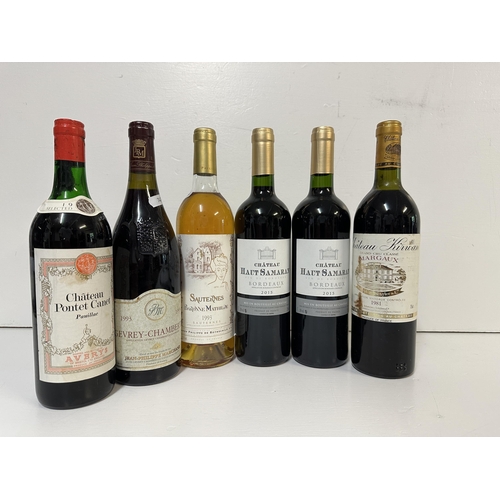 42 - Six bottles of wine to include Gevrey-Chambertin Sauternes, Pauillac, Margaux,  Location:
If there i... 