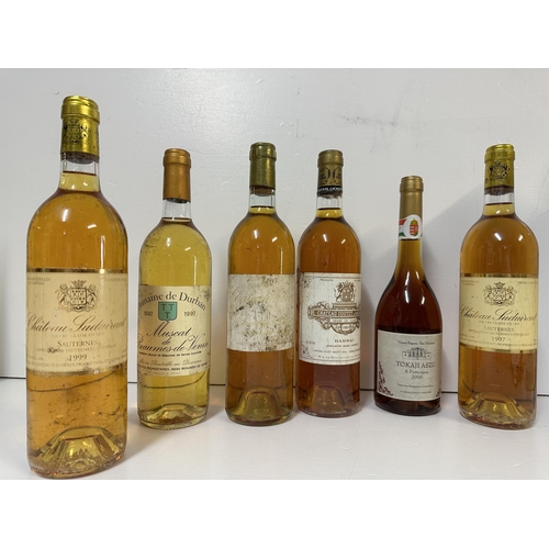 55 - Six bottles of dessert wine to include Sauterne 1999, 1997, 1983, Chateau Courtet A Barsac 1989, Tok... 