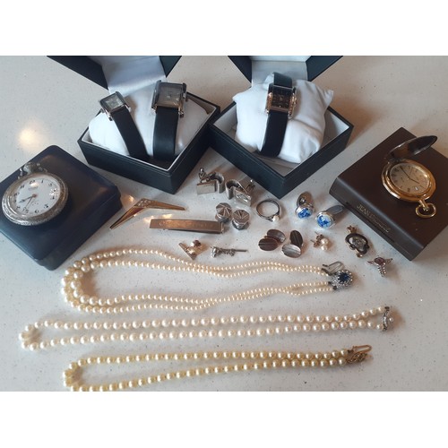 290 - Three Louifrey wristwatches in original boxes, 2 modern pocket watches, a silver and pearl ring, a v... 